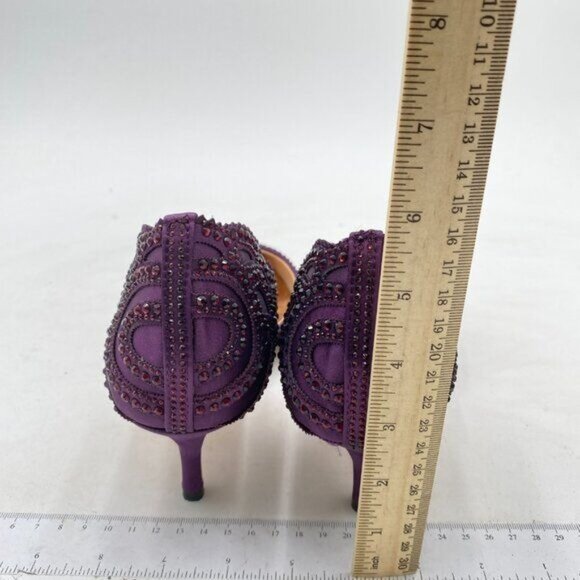 XYD Dark Purple Pointed Toe D'Orsay Kitten Low Heel Rhinestone Stud Wedding Pump - Picture 5 of 8